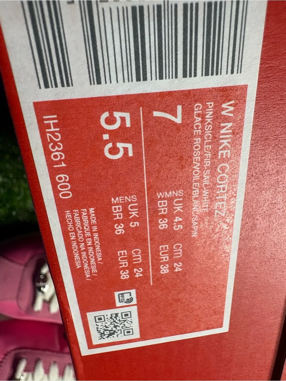 Nike Women's 7 Pink Cortez with Green Swoosh